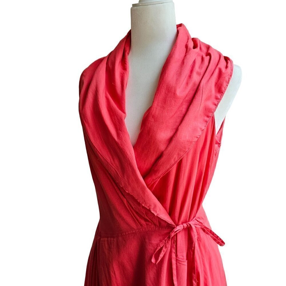 Vasna Paradise Pink Coral Sleeveless Wrap Dress - 100% Cotton - Size Small - Picture 6 of 13